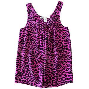 Amanda Uprichard 100% Silk Leopard Print Swing Tank Hot Pink Black